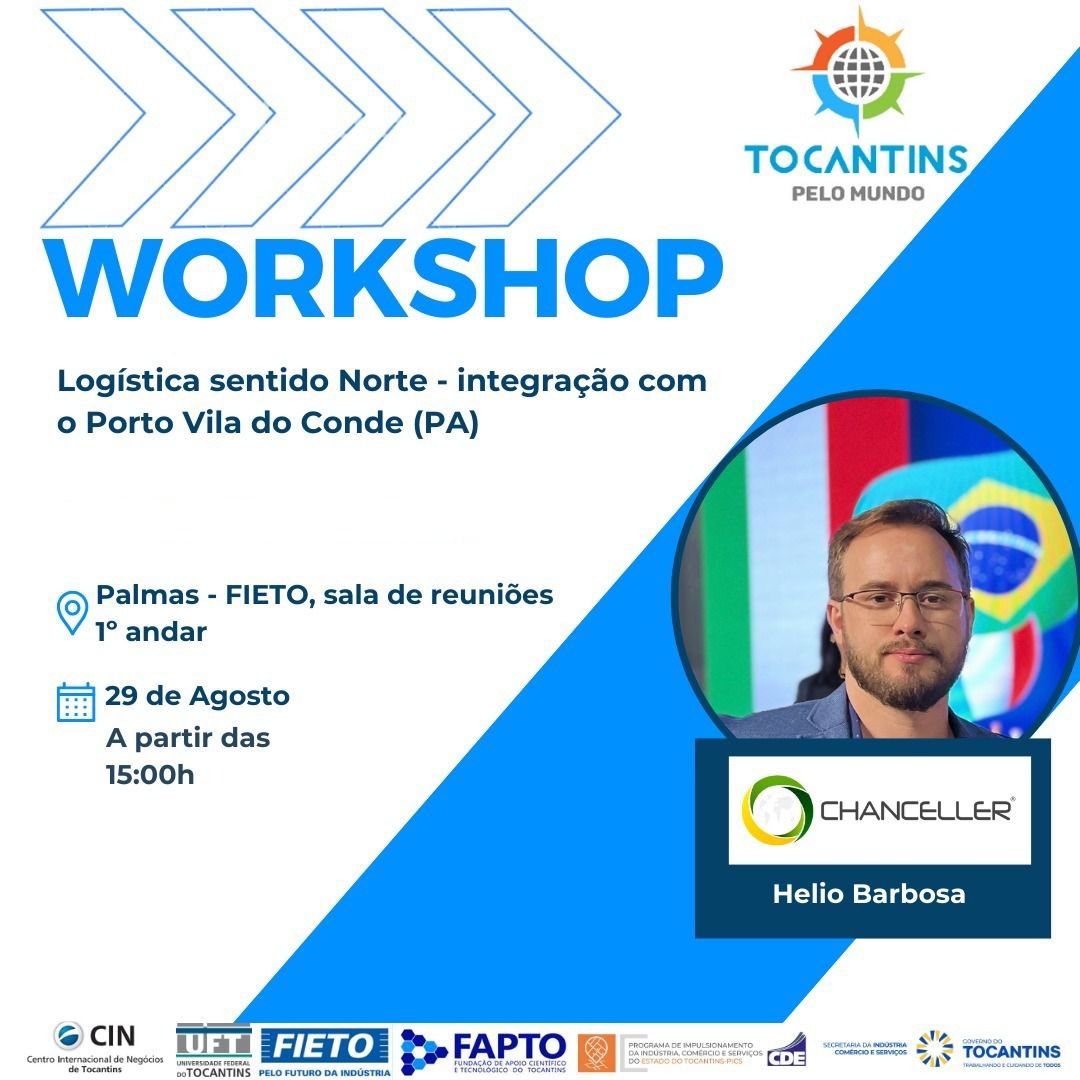 banner da atividade Workshop 18 EXTRA Logística sentido Norte - integração com o Porto Vila do Conde (PA); Exportação da Indústria Tocantinense