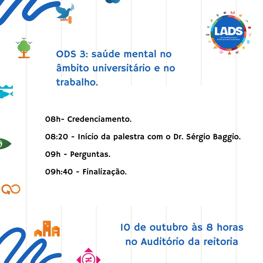 banner da atividade ODS 3 Saúde mental no âmbito universitário e no trabalho