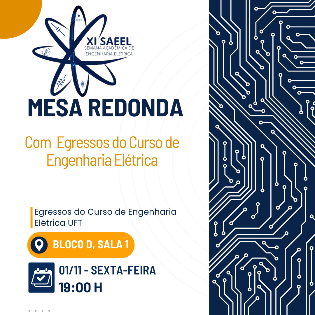 banner da atividade XI SAEEL - Comemoração dos 15 Anos do curso de Engenharia Elétrica e Mesa Redonda com os Egressos