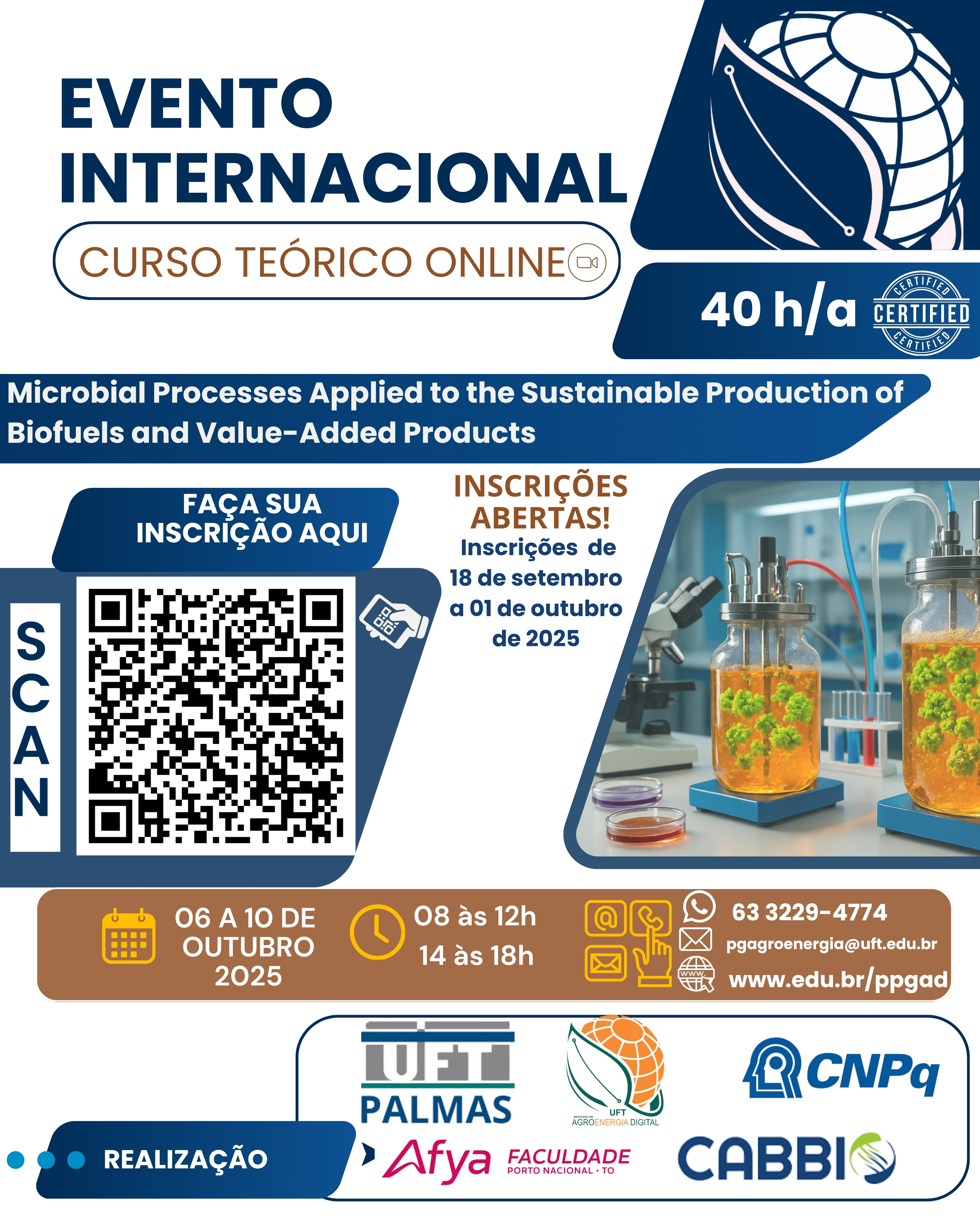 banner da atividade Curso online BR15: Processos Microbianos Aplicados à Produção Sustentável de Biocombustíveis e  Produtos de Valor Agregado
