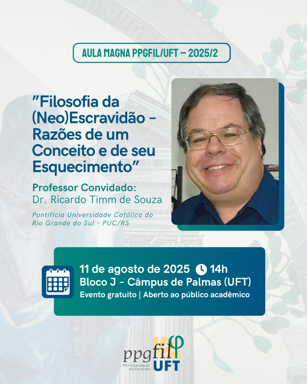 banner da atividade Aula Magna do Programa de Pós-Graduação em Filosofia da UFT 2025