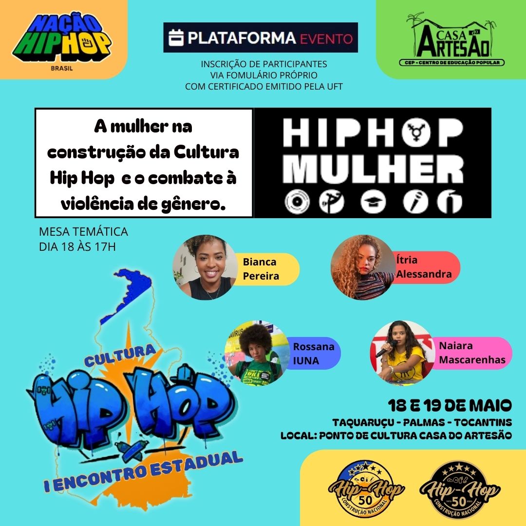 banner da atividade A Mulher na construção da Cultura Hip Hop e o combate à violência de gênero