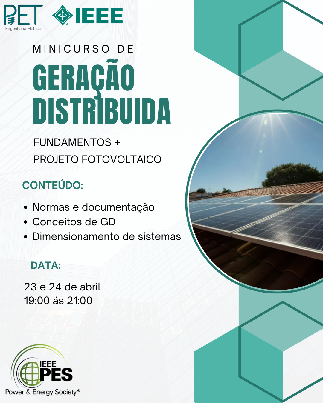 banner da atividade Minicurso de Geração Distribuída Fundamentos e Projeto Fotovoltaico