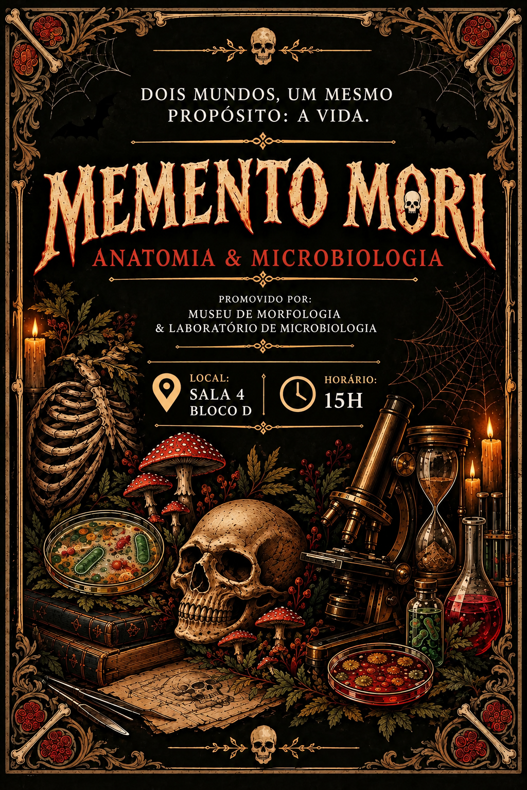banner da atividade MEMENTO MORI Anatomia  Microbiologia