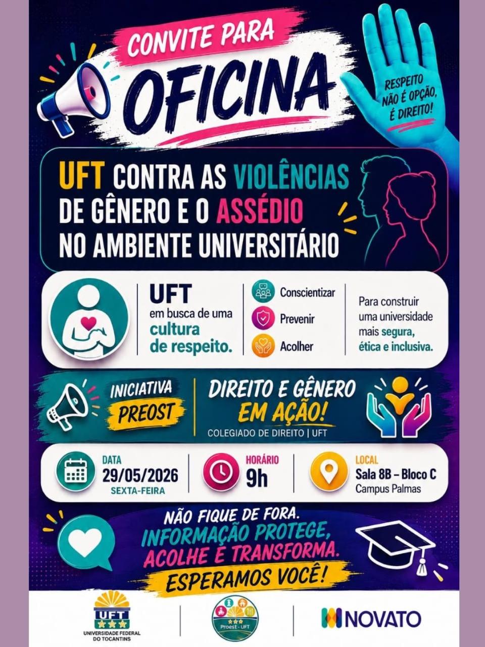 banner da atividade Oficina Informativa de Prevenção e Combate ao Assédio Sexual na Universidade