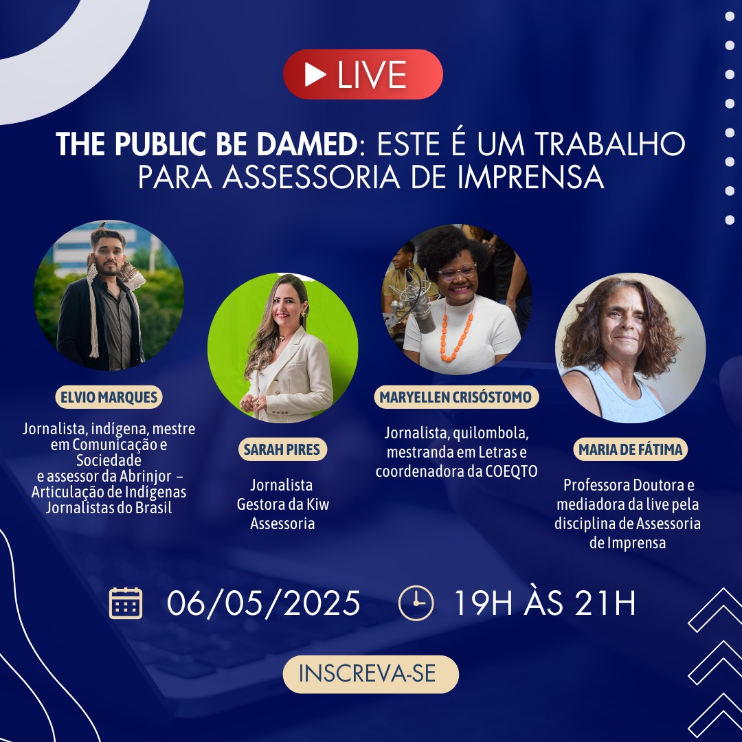 banner da atividade THE PUBLIC BE DAMED Este é um trabalho para assessoria de imprensa