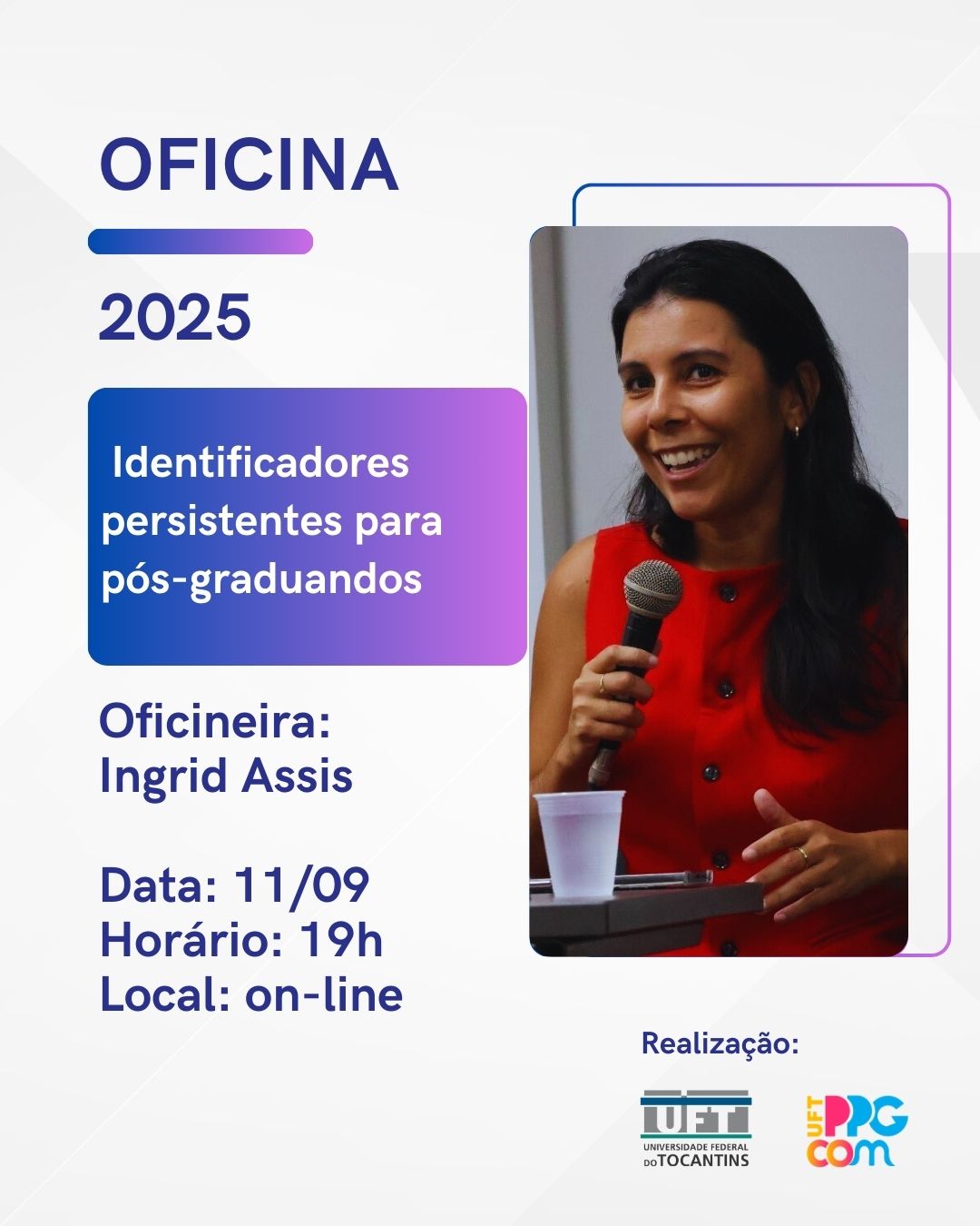 banner da atividade Oficina sobre identificadores persistentes para pós-graduandos
