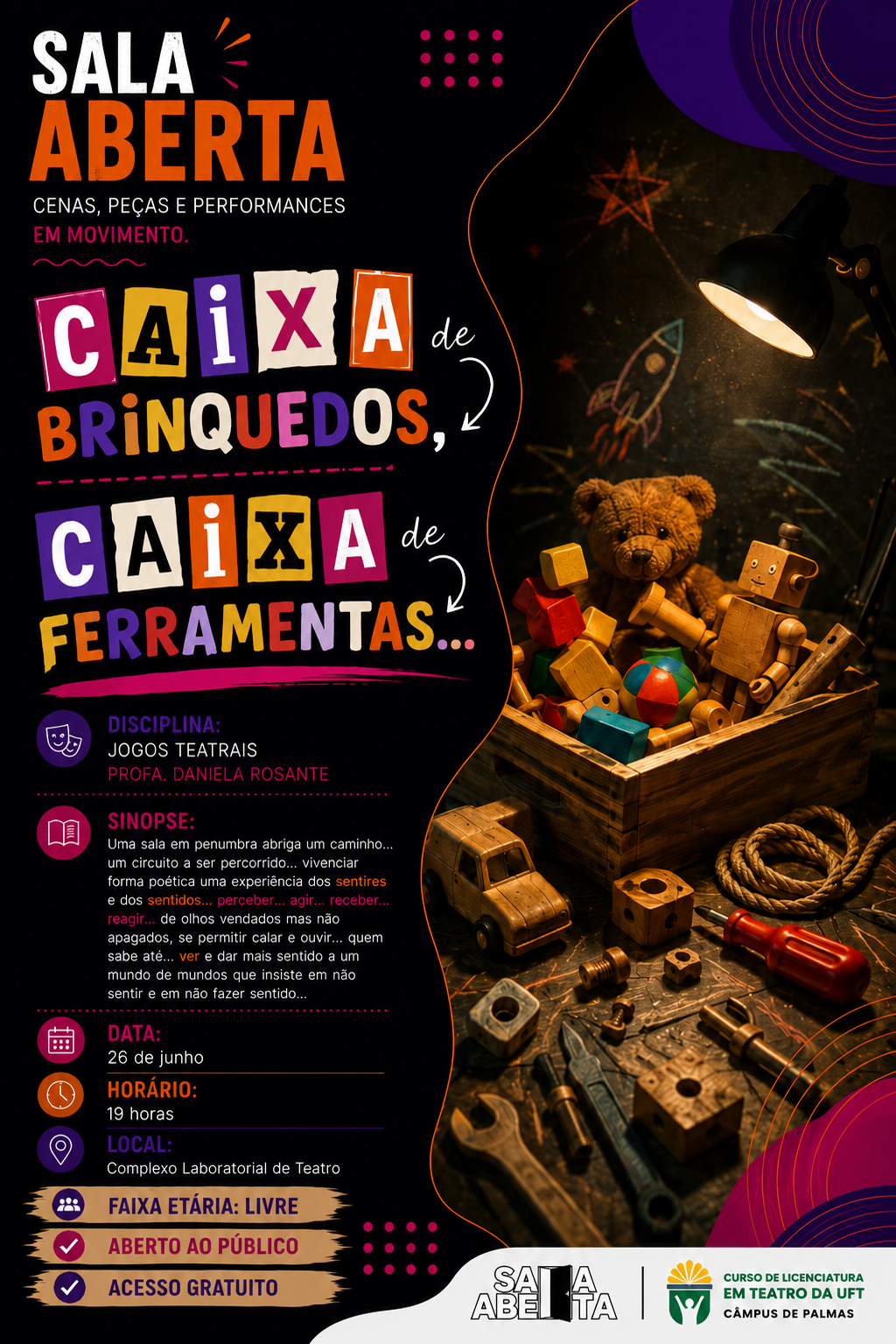 banner da atividade Caixa de brinquedos caixa de ferramentas