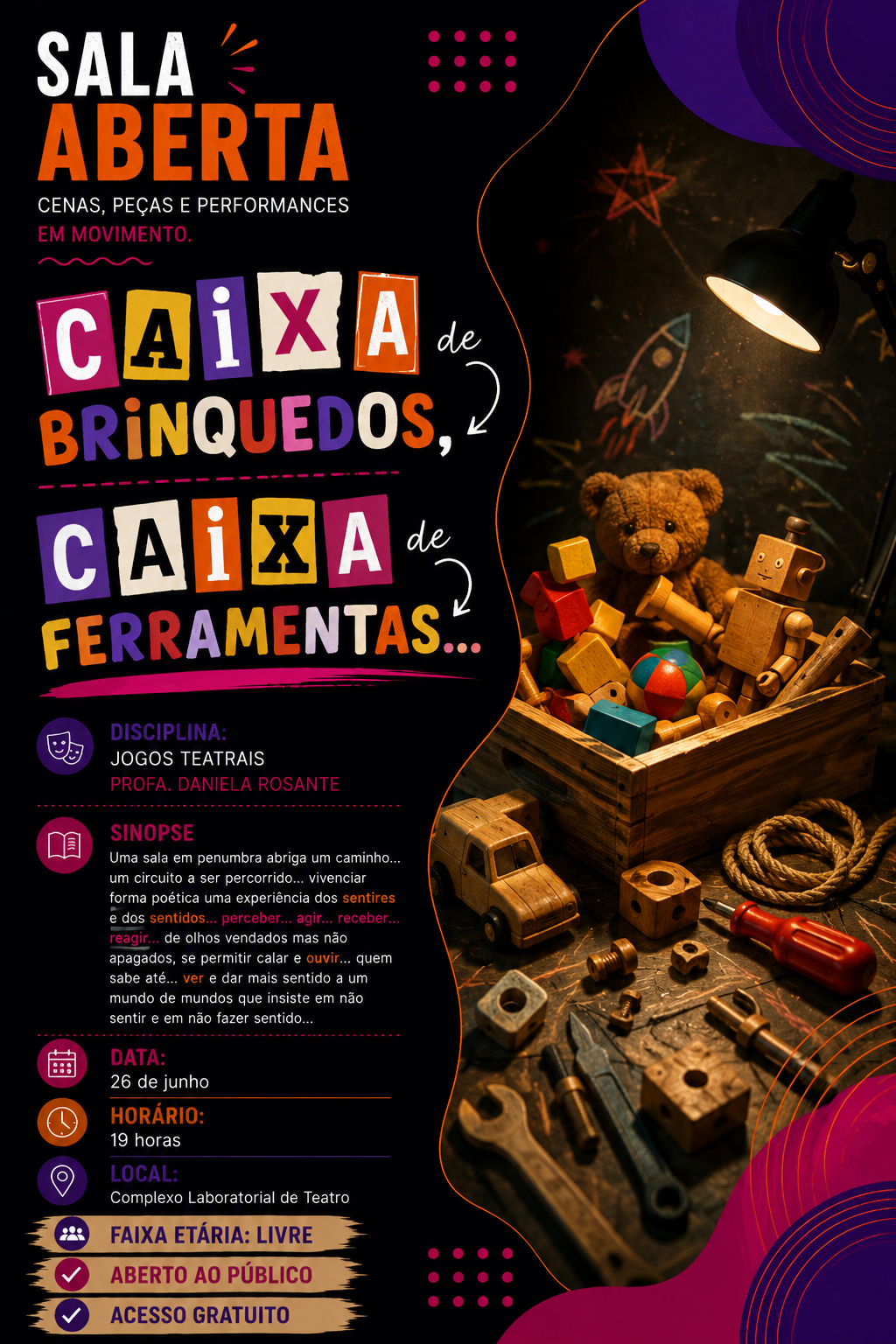banner da atividade Caixa de brinquedos caixa de ferramentas