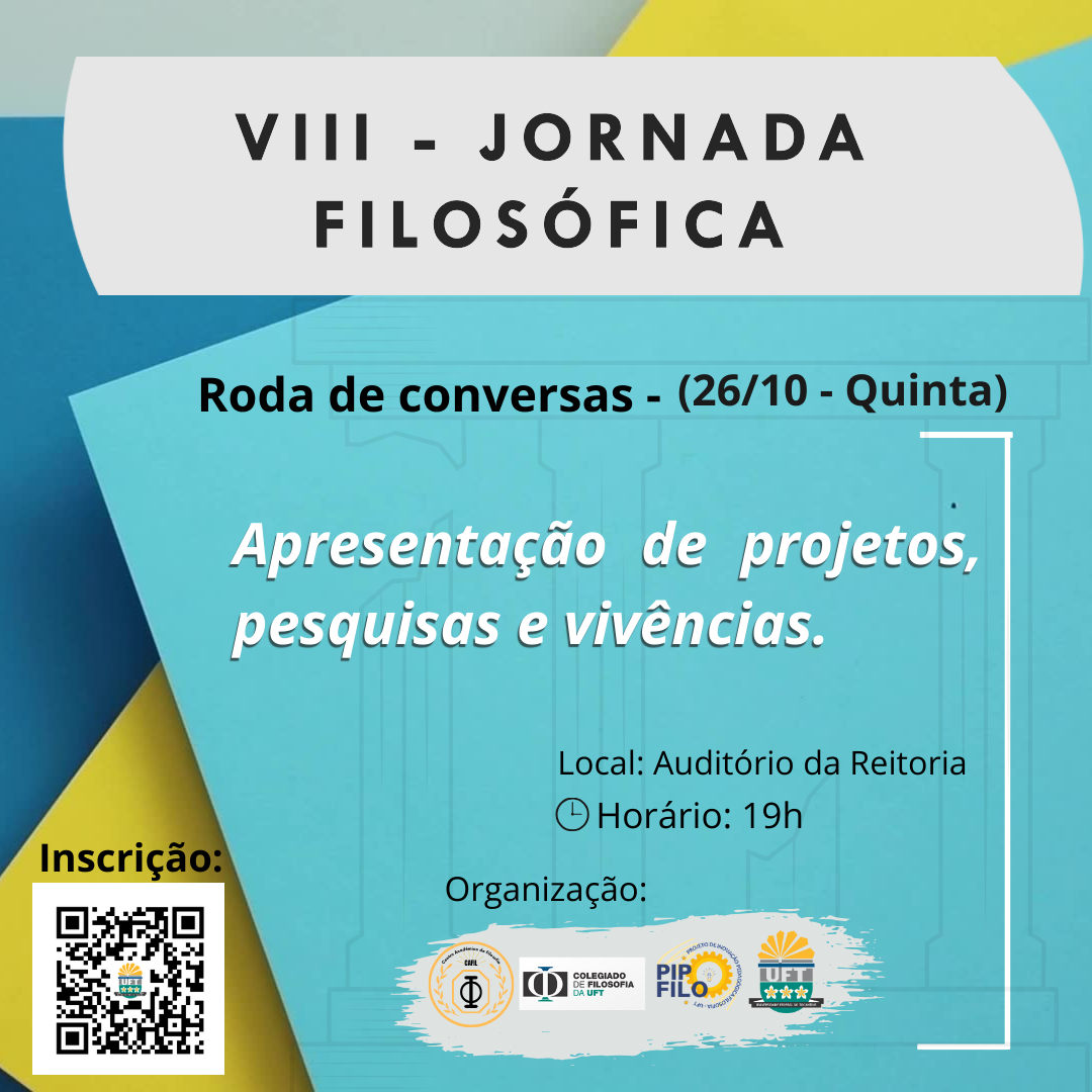banner da atividade VIII JORNADA FILOSÓFICA  Apresentação de projetos, pesquisas e vivências