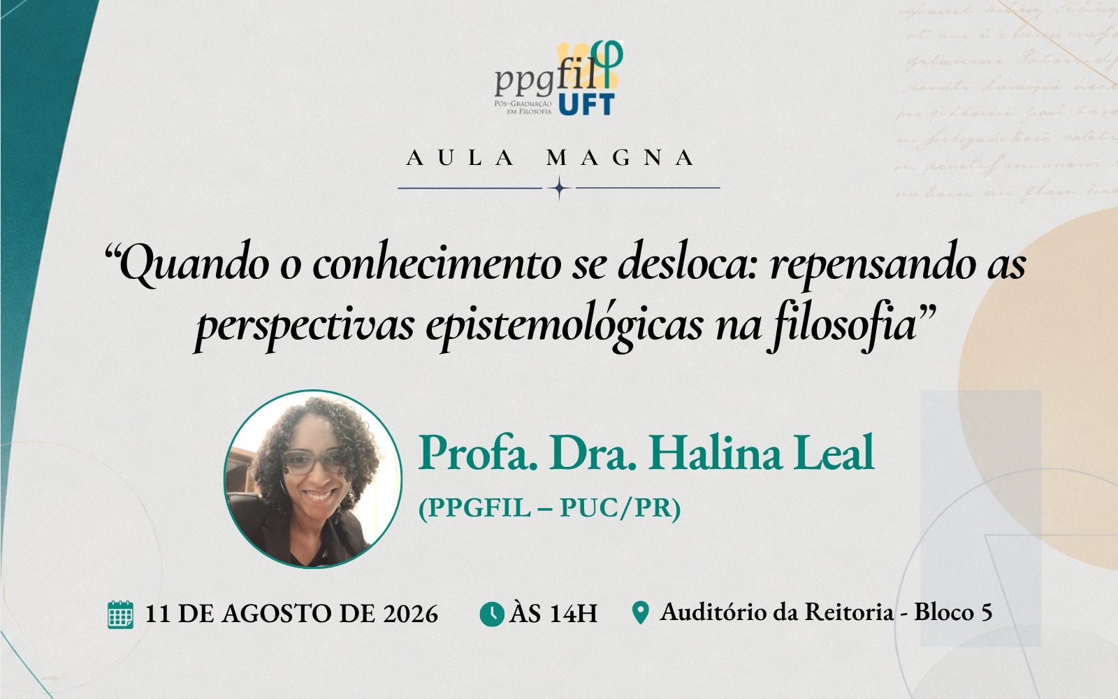 banner da atividade Aula Magna do Programa de Pós-graduação em Filosofia da UFT