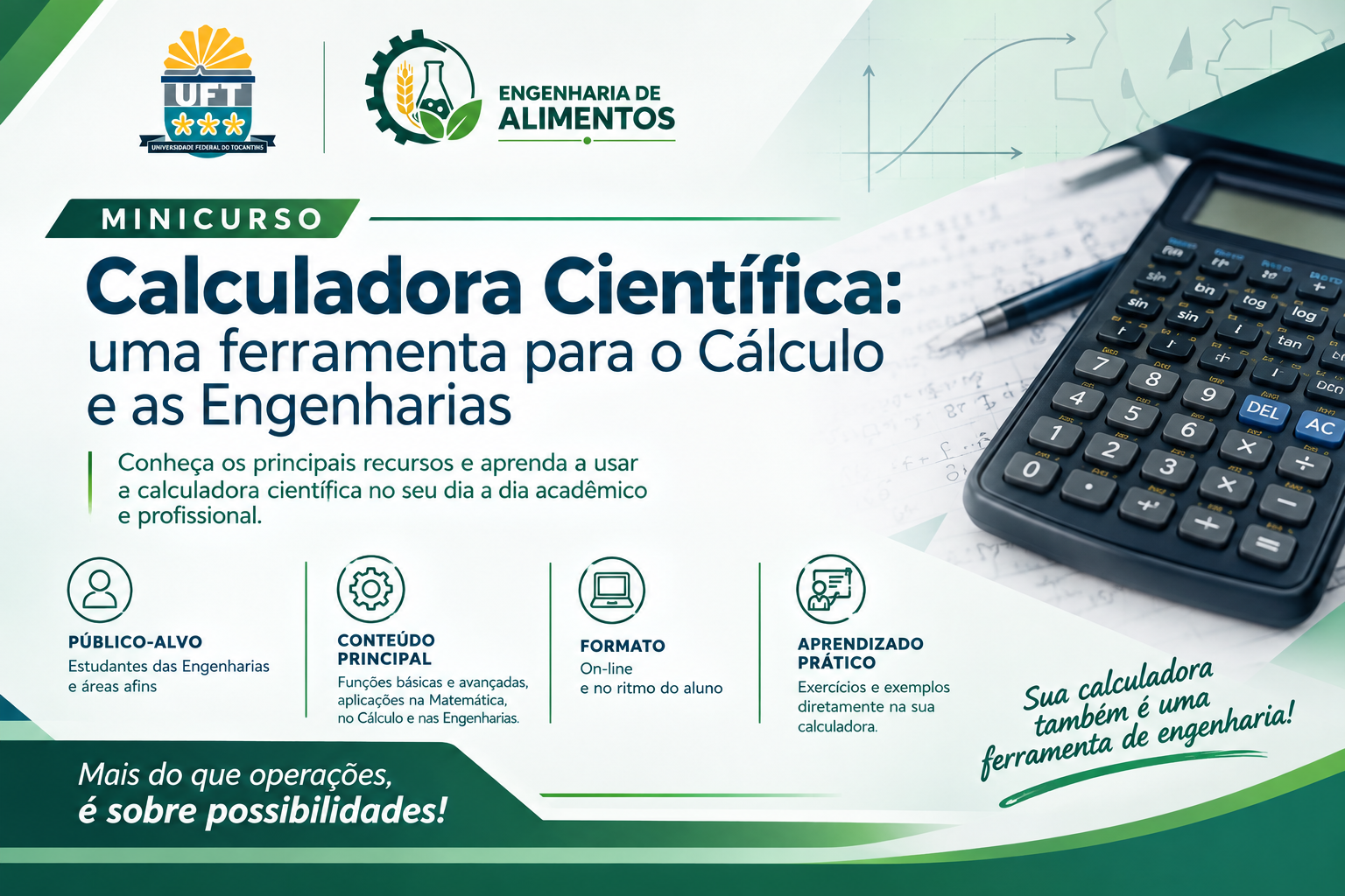 banner da atividade Minicurso Calculadora Científica no Cálculo e nas Engenharias