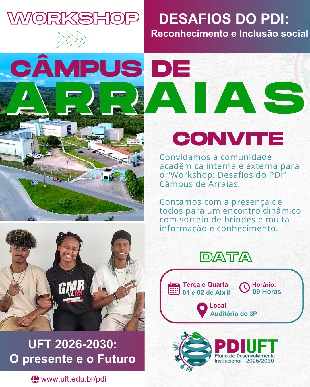 banner da atividade Desafios do PDI 2026-2030: reconhecimento e inclusão social - Campus de Arraias