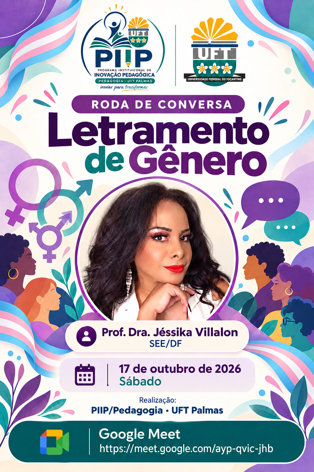 banner da atividade Roda de Conversa - Letramento de gênero linguagem educação e práticas pedagógicas