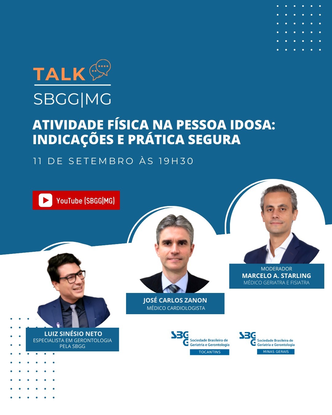 banner da atividade Talk SBGG-MG Atividade Física na Pessoa Idosa Indicações e Prática Segura