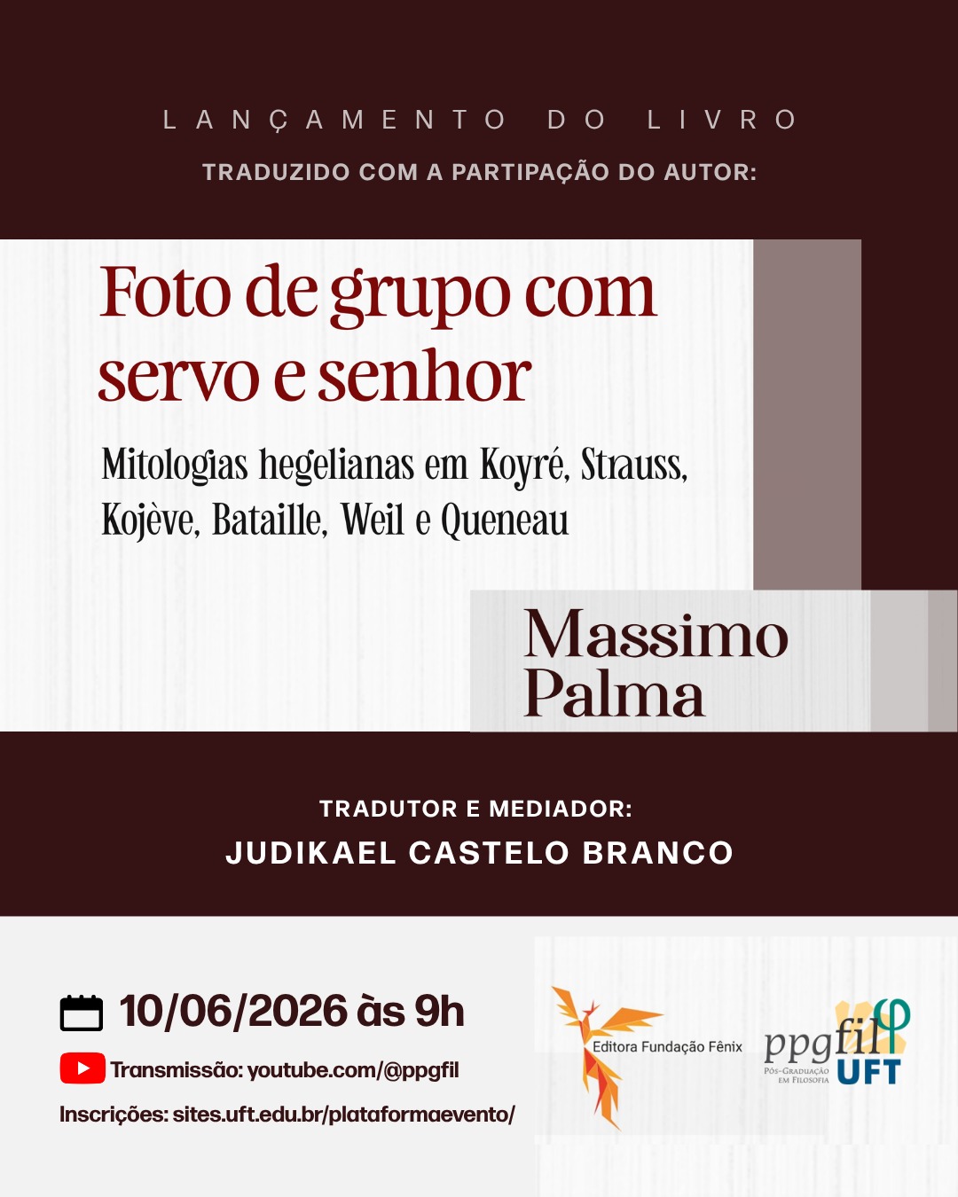 banner da atividade Palestra de lançamento do livro de Massimo Palma