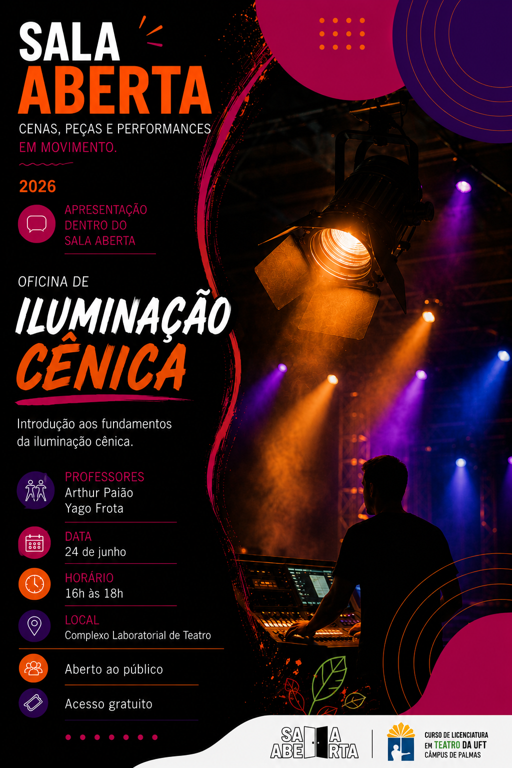 banner da atividade Oficina: Iluminação Cênica
