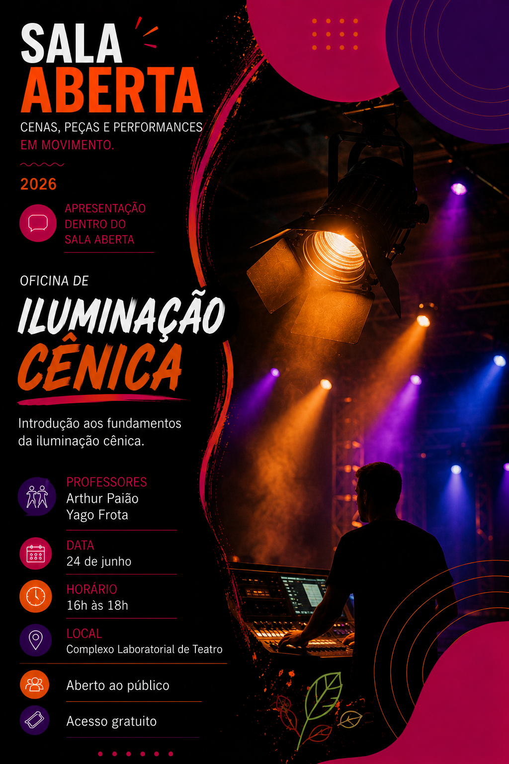 banner da atividade Oficina: Iluminação Cênica