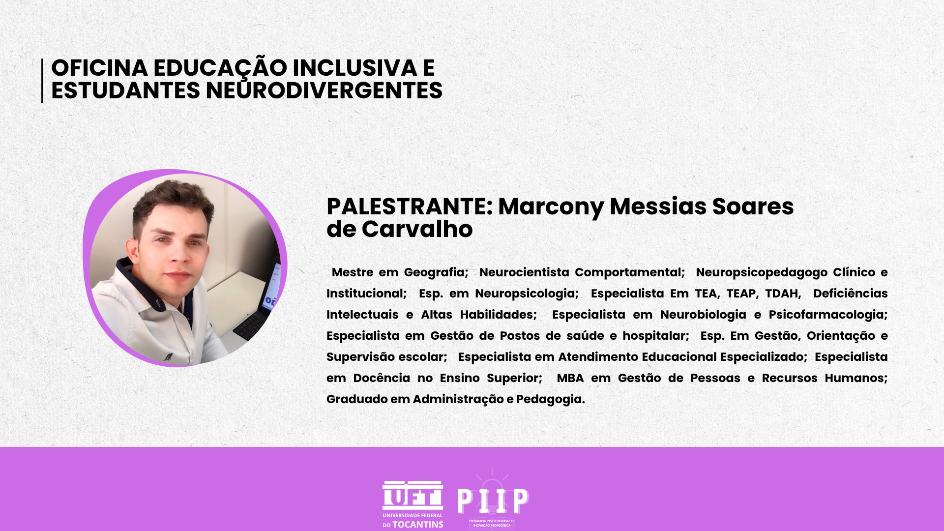 banner da atividade OFICINA EDUCAÇÃO INCLUSIVA E ESTUDANTES NEURODIVERGENTES