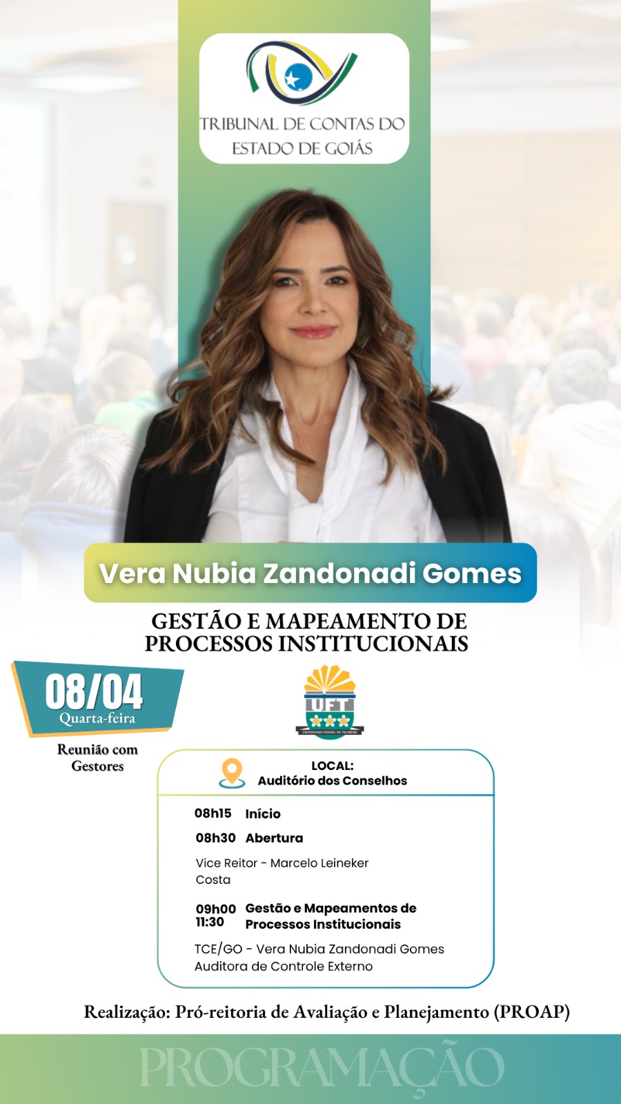 banner da atividade Palestra Vera Nubia Zandonadi Gomes