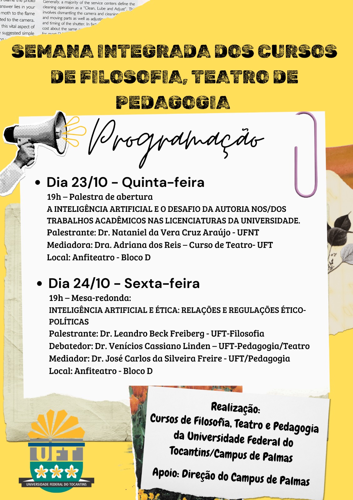 banner da atividade A Inteligência artificial e o desafio da autoria nos/dos trabalhos acadêmicos nas licenciaturas da universidade.