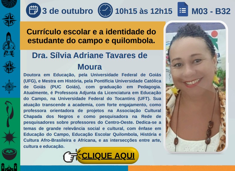 banner da atividade Currículo escolar e a identidade do estudante do campo e quilombola